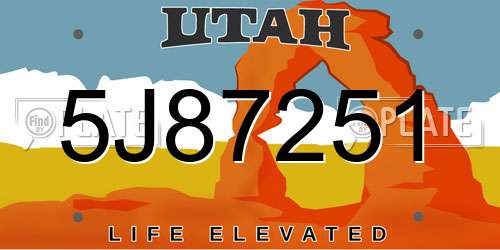 5J87251 Utah License Plate