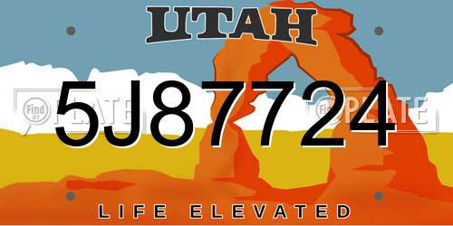 5J87724 Utah License Plate