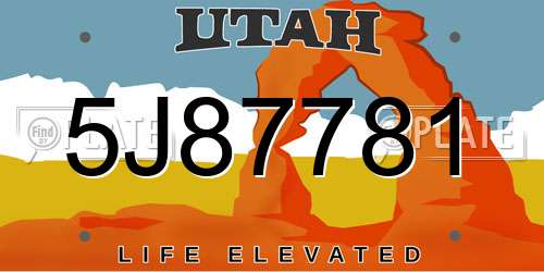 5J87781 Utah License Plate