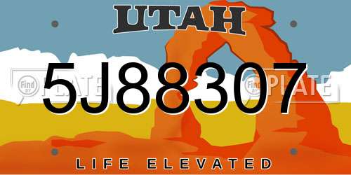 5J88307 Utah License Plate