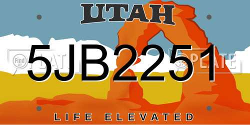 5JB2251 Utah License Plate