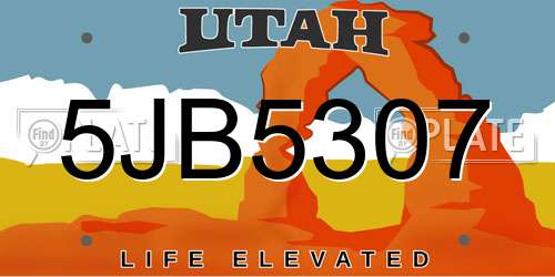 5JB5307 Utah License Plate