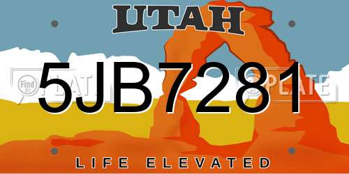 5JB7281 Utah License Plate