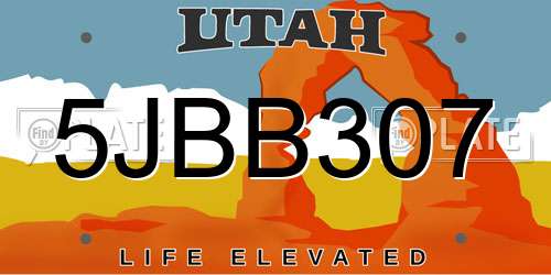 5JBB307 Utah License Plate