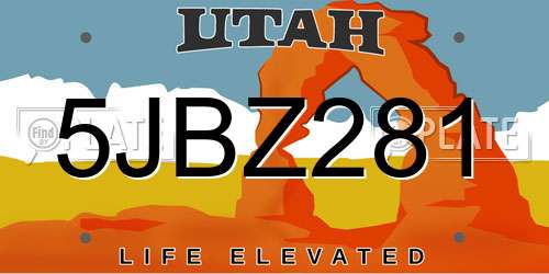 5JBZ281 Utah License Plate