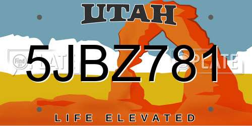 5JBZ781 Utah License Plate