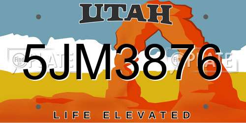 5JM3876 Utah License Plate