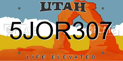 5JOR307 Utah License Plate