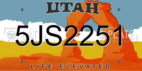 5JS2251 Utah License Plate