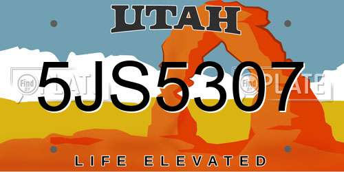 5JS5307 Utah License Plate