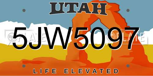 5JW5097 Utah License Plate