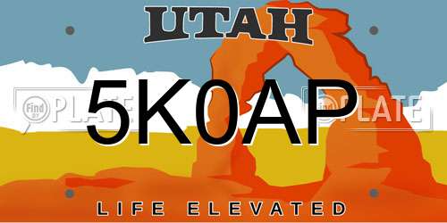 5K0AP Utah License Plate