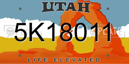 5K18011 Utah License Plate