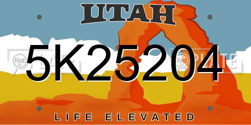 5K25204 Utah License Plate