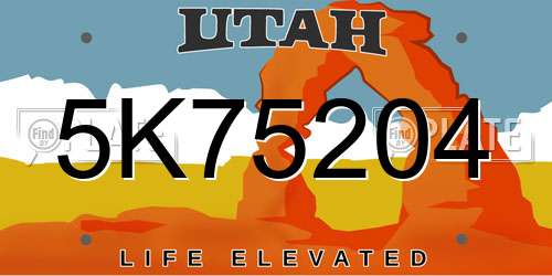 5K75204 Utah License Plate