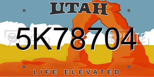 5K78704 Utah License Plate