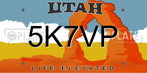 5K7VP Utah License Plate
