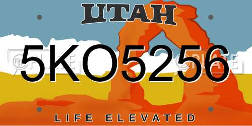 5KO5256 Utah License Plate