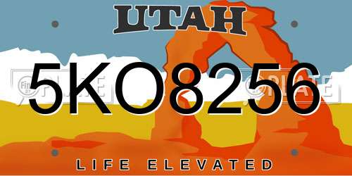 5KO8256 Utah License Plate