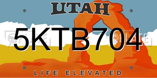 5KTB704 Utah License Plate