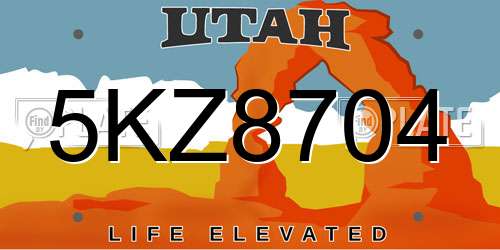 5KZ8704 Utah License Plate