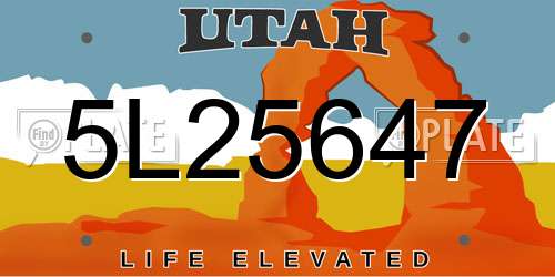 5L25647 Utah License Plate