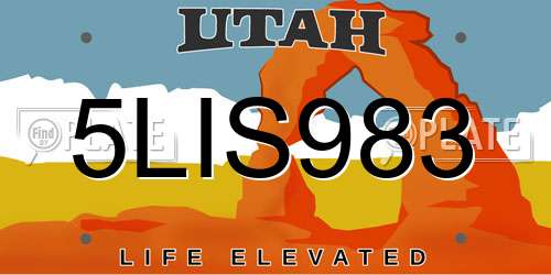 5LIS983 Utah License Plate