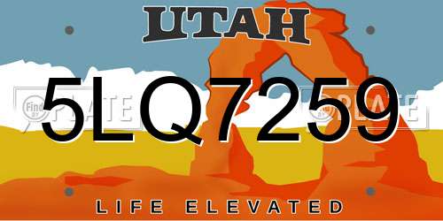 5LQ7259 Utah License Plate