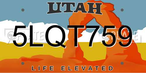 5LQT759 Utah License Plate