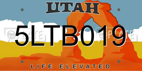 5LTB019 Utah License Plate