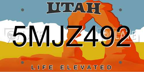 5MJZ492 Utah License Plate