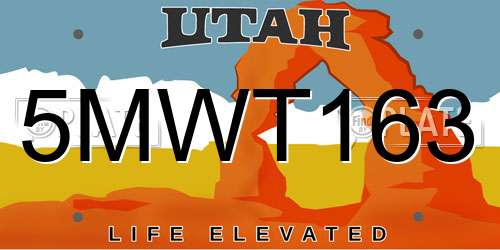 5MWT163 Utah License Plate