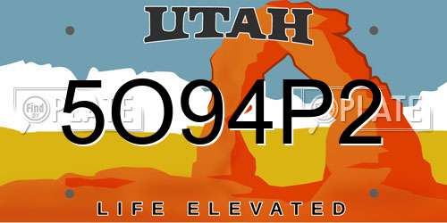 5O94P2 Utah License Plate
