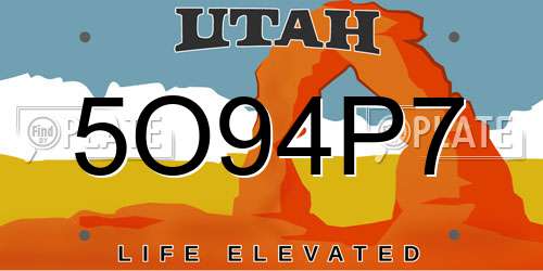 5O94P7 Utah License Plate