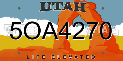 5OA4270 Utah License Plate