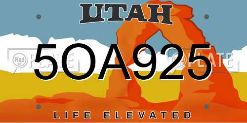 5OA925 Utah License Plate