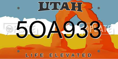 5OA933 Utah License Plate