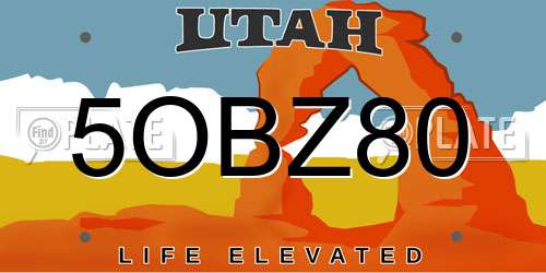 5OBZ80 Utah License Plate