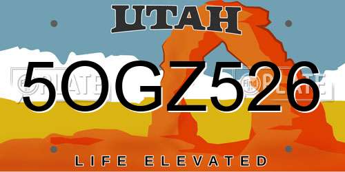 5OGZ526 Utah License Plate