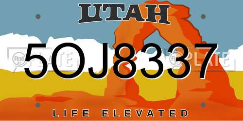 5OJ8337 Utah License Plate