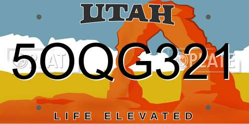 5OQG321 Utah License Plate