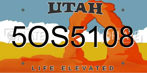 5OS5108 Utah License Plate