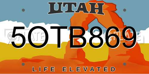 5OTB869 Utah License Plate