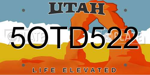 5OTD522 Utah License Plate