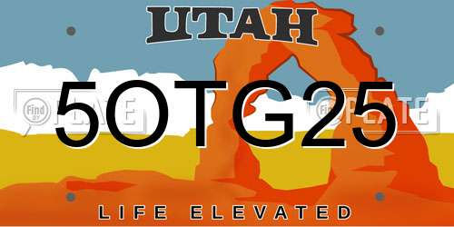 5OTG25 Utah License Plate