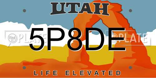 5P8DE Utah License Plate
