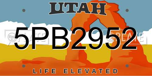 5PB2952 Utah License Plate