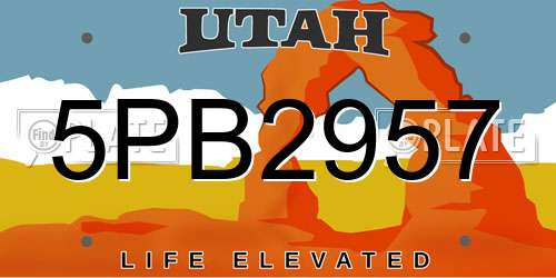 5PB2957 Utah License Plate