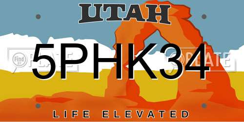 5PHK34 Utah License Plate