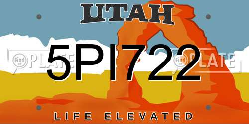 5PI722 Utah License Plate